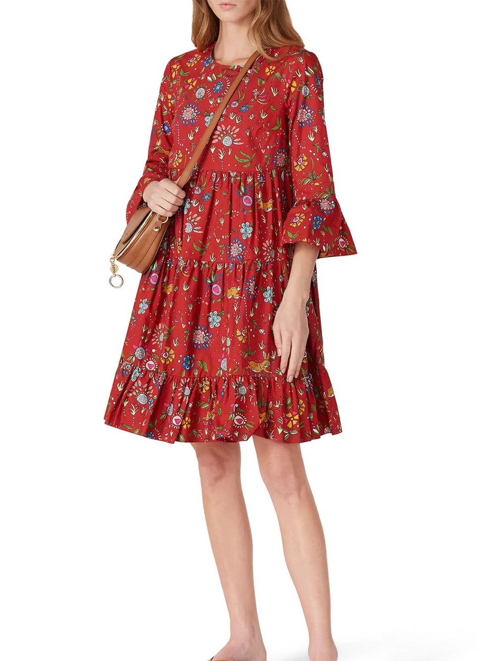 La DoubleJ Red Bambi Tiered Swing Mini Dress